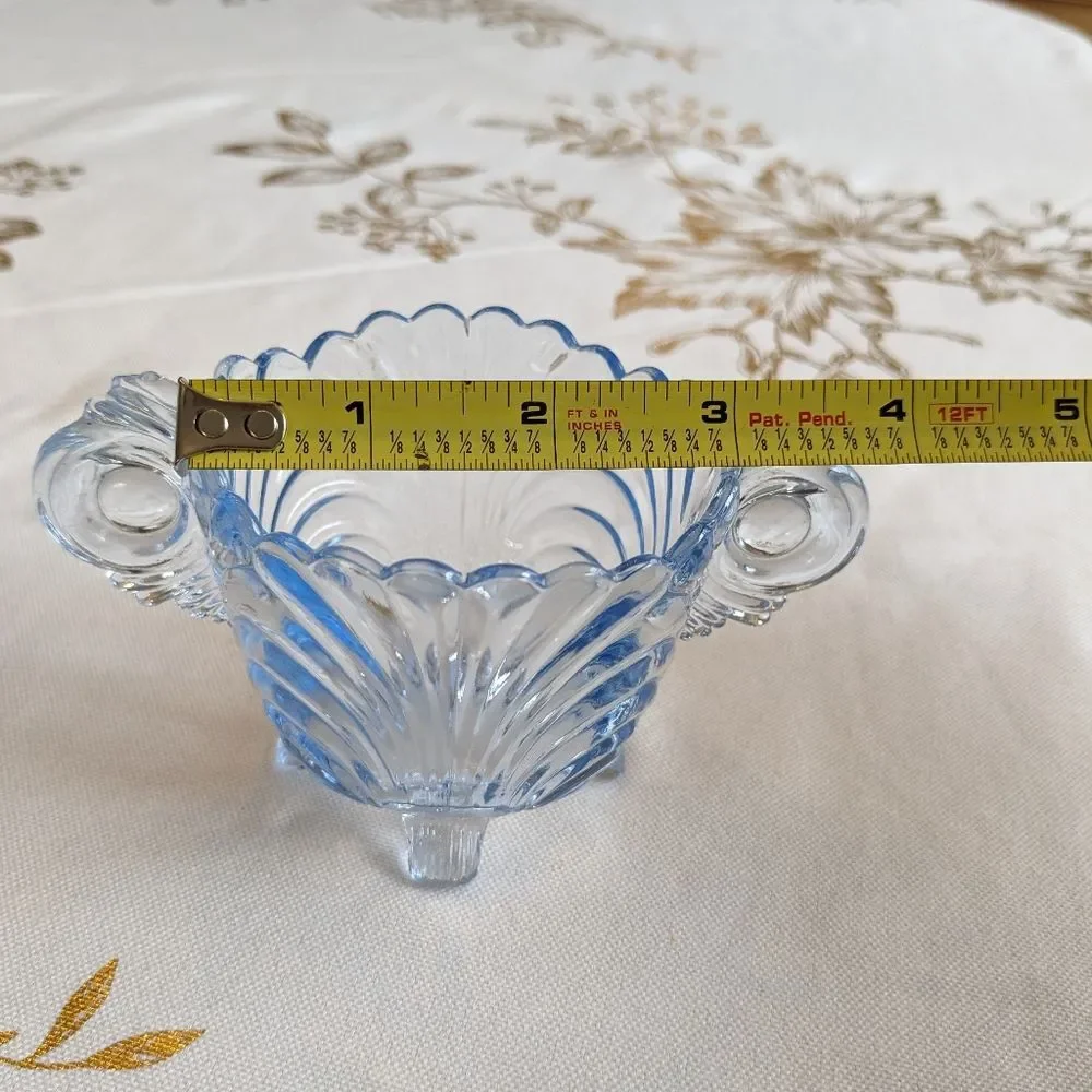 Cambridge Caprice Moonlight Blue Footed Creamer & Sugar Bowl Vtg MidcenturySwirl